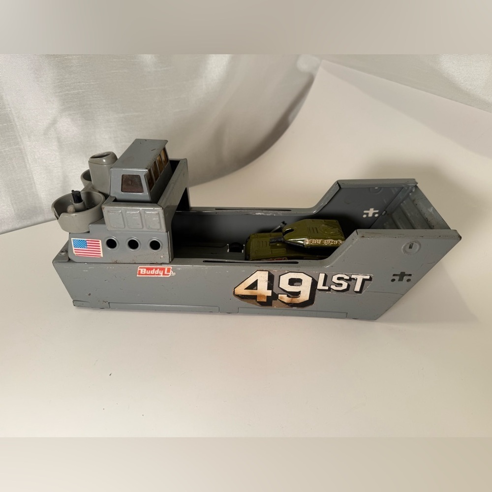 Vintage Buddy L Metal Navy 49 LST Carrier And Buddy Metal Army Tank!
